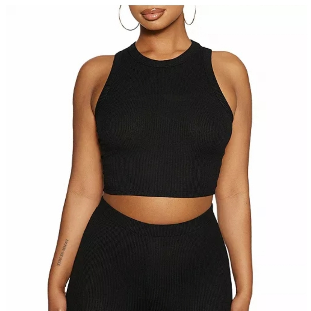 Naked wardrobe Ribbed Cropped Tank Top in Black Size M